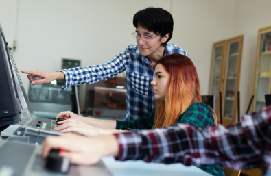 Young women in a computer classroom